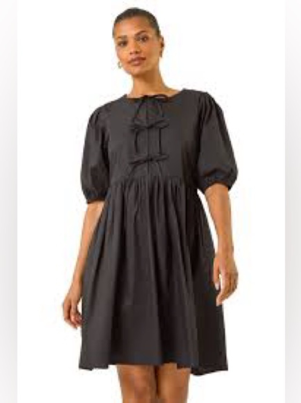 Nicole Miller Black Puff Sleeve Tie-Front Dress